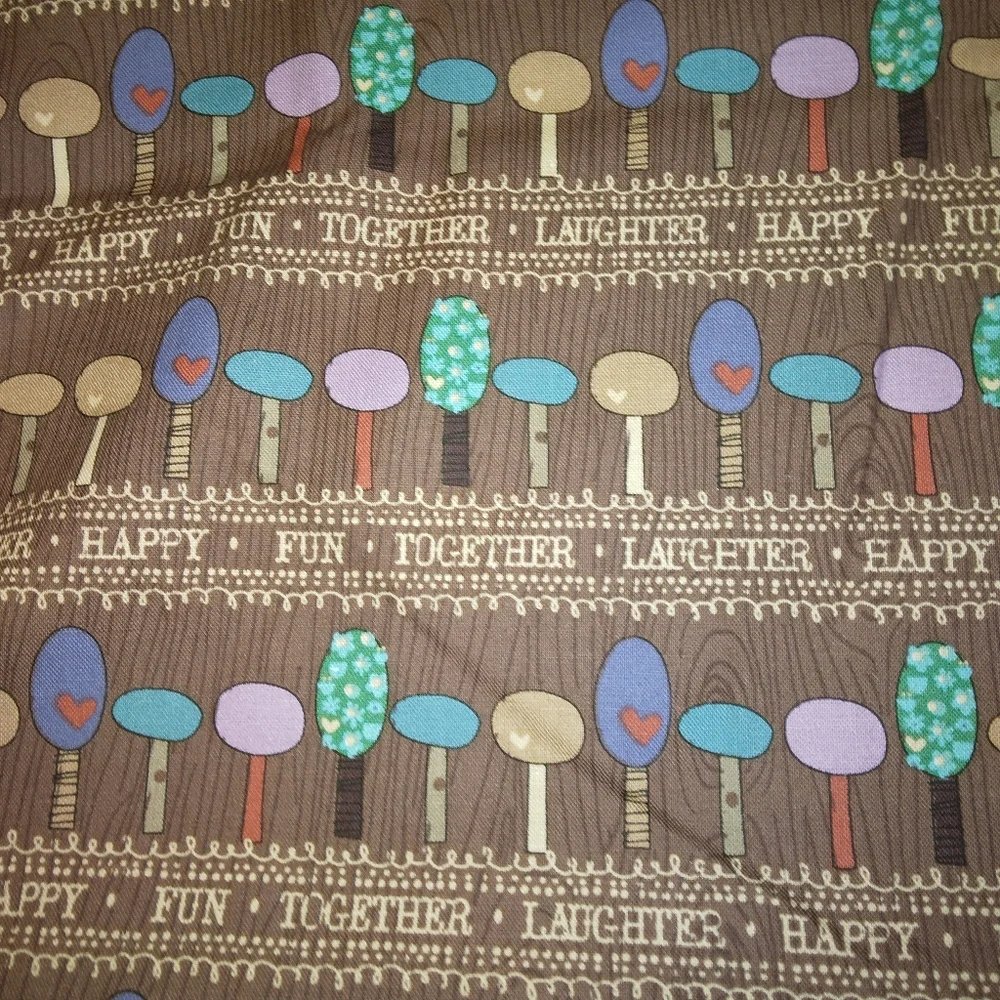 FABRIC Fun and charming stylized trees on Brown, an updated MCM feel